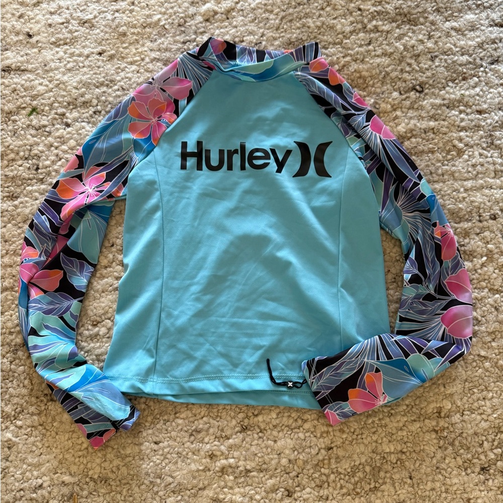 Hurley Aqua and Pink Rash Guard New with the hand tag